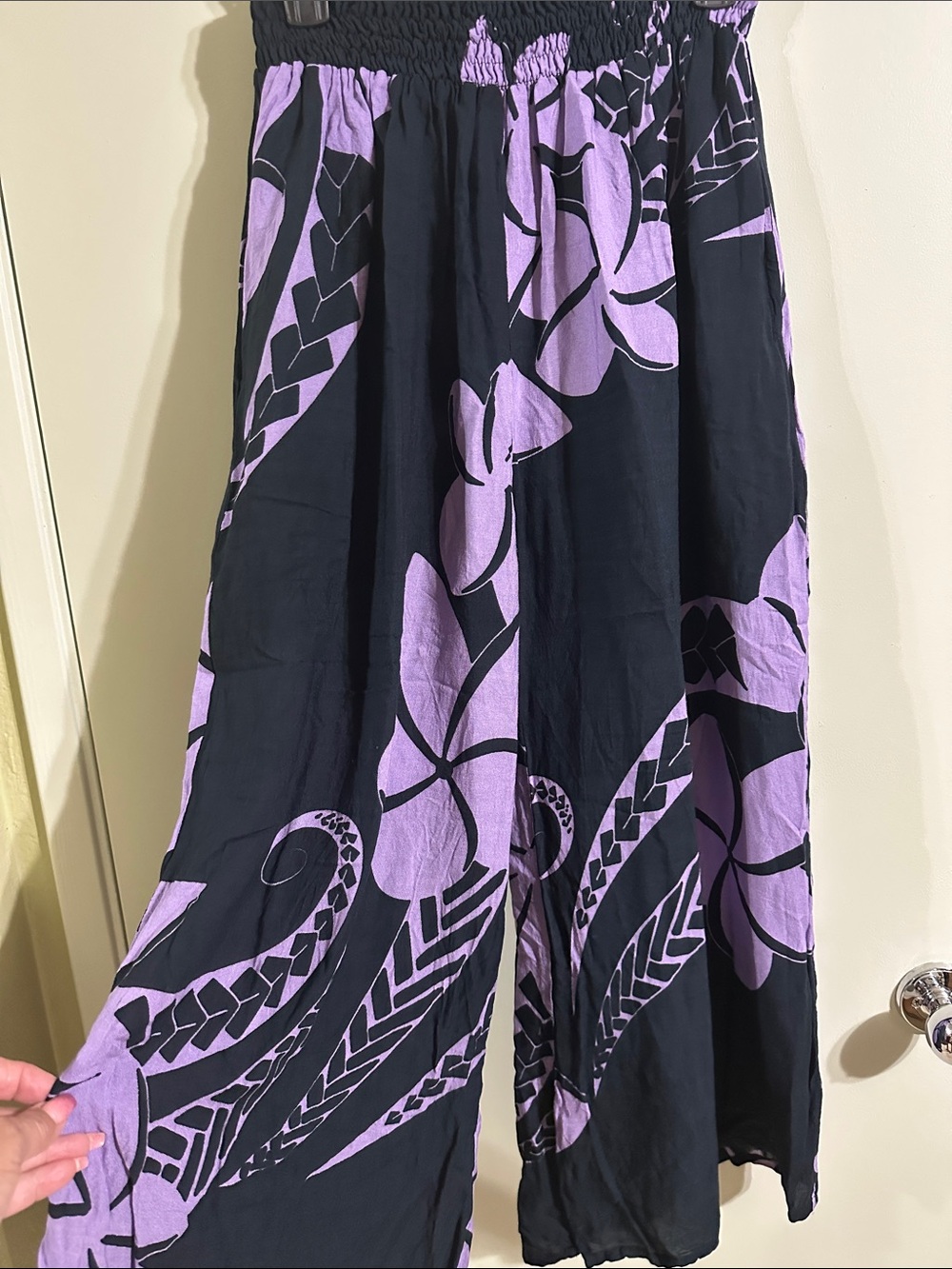 Lilac Floral Wide-Leg Pants — Black & Lilac
